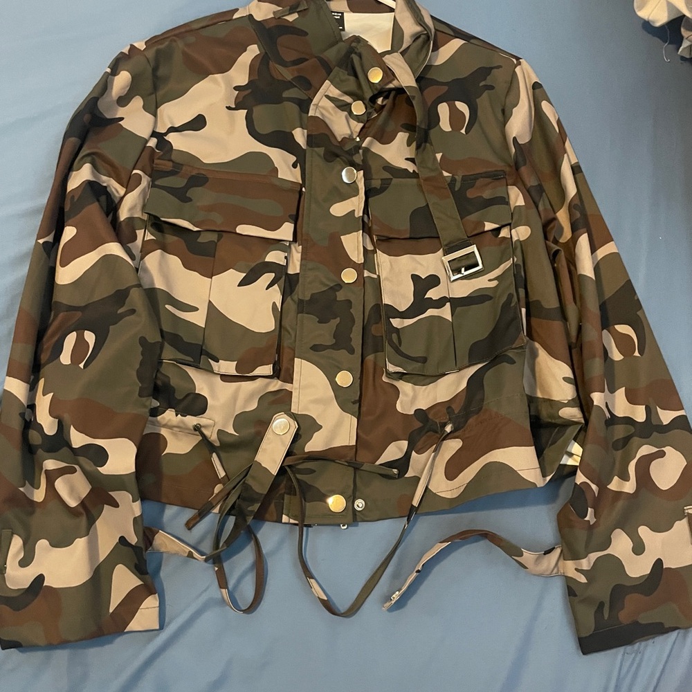 SHEIN Multicolor Camouflage Leather Jacket